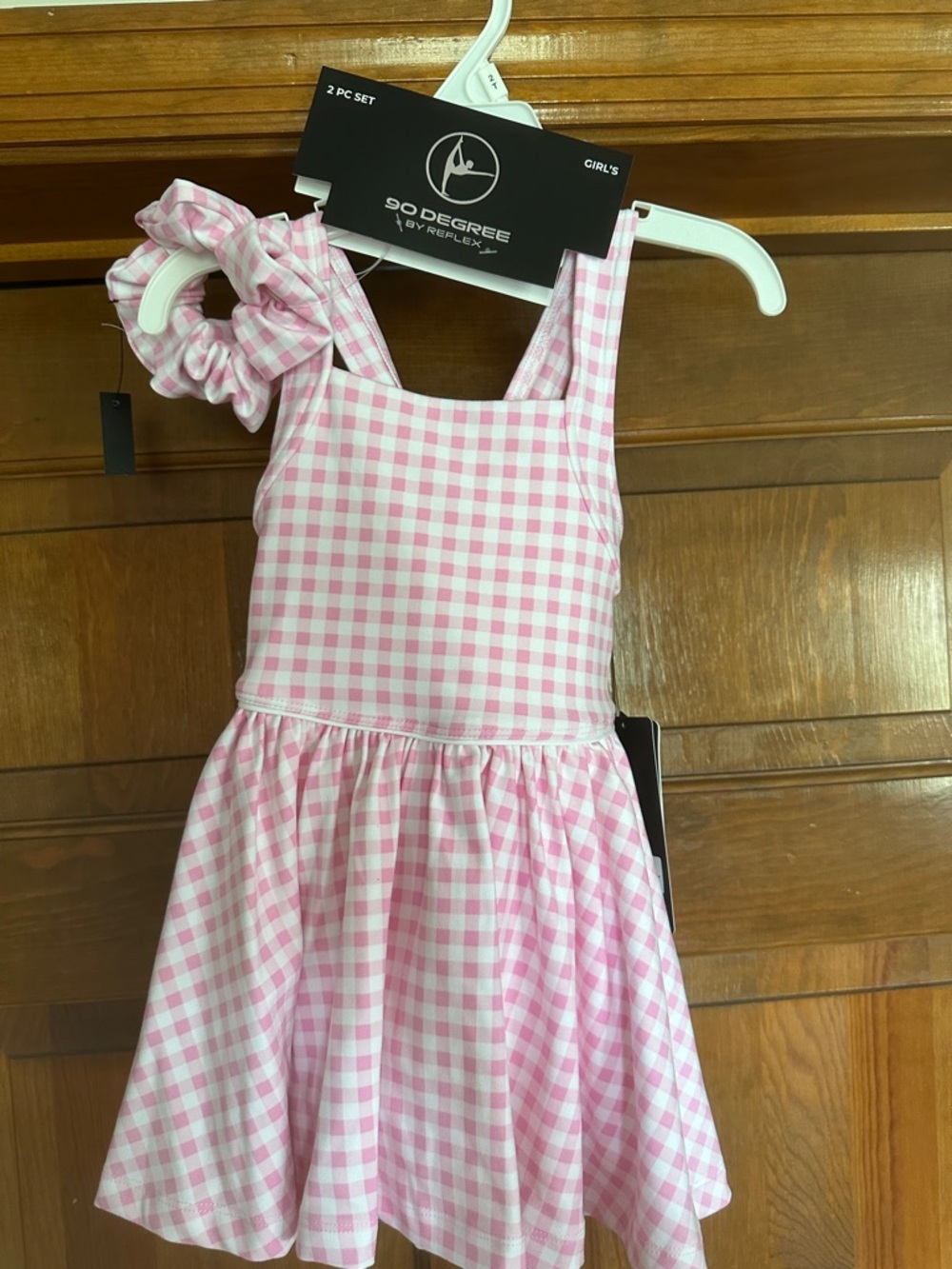 90 Degree By Reflex Pink and White Gingham Dress with Scrunchie